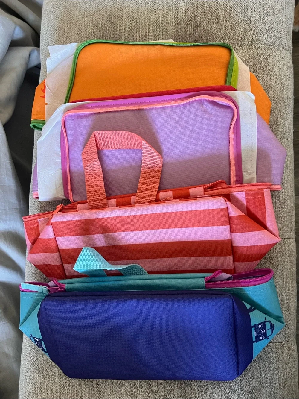 Colorful Multi-Compartment Storage Pouches - Pink, Purple, Orange, Blue